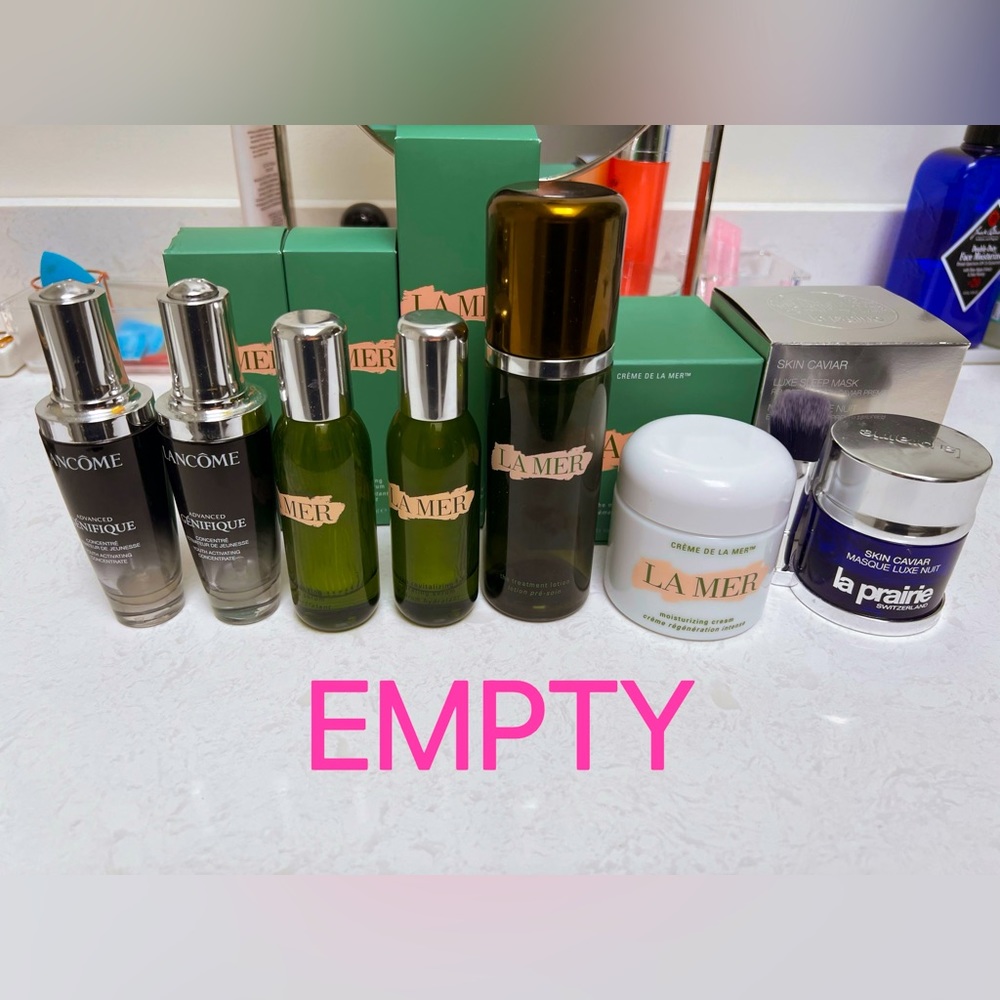 La Mer empty jars and bottles